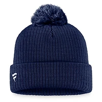 Bonnet en tricot à revers avec logo principal Fanatics Navy St. Louis Blues Core pour hommes avec pompon