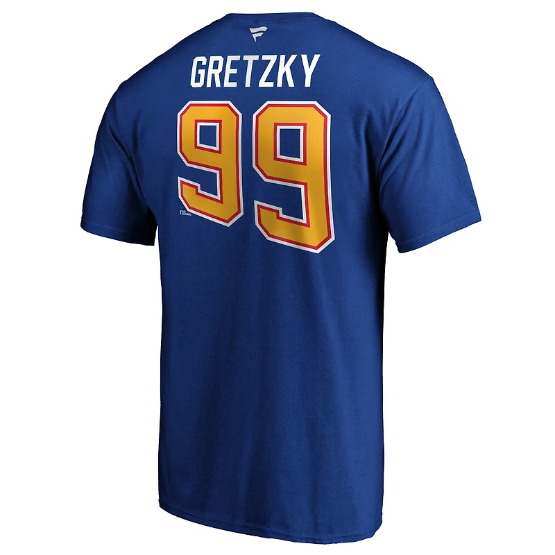 Fanatics pour hommes Wayne Gretzky bleu St. Louis Blues Authentic Stack Nom et numéro du joueur retraité T-shirt