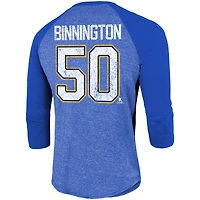 Men's Jordan Binnington Blue St. Louis Blues Name & Number Tri-Blend Raglan 3/4-Sleeve T-Shirt