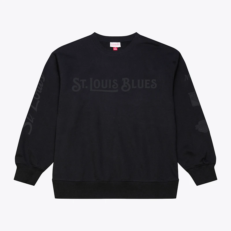 Men's Mitchell & Ness Black St. Louis Blues Phantom Fleece Crew Neck Sweatshirt