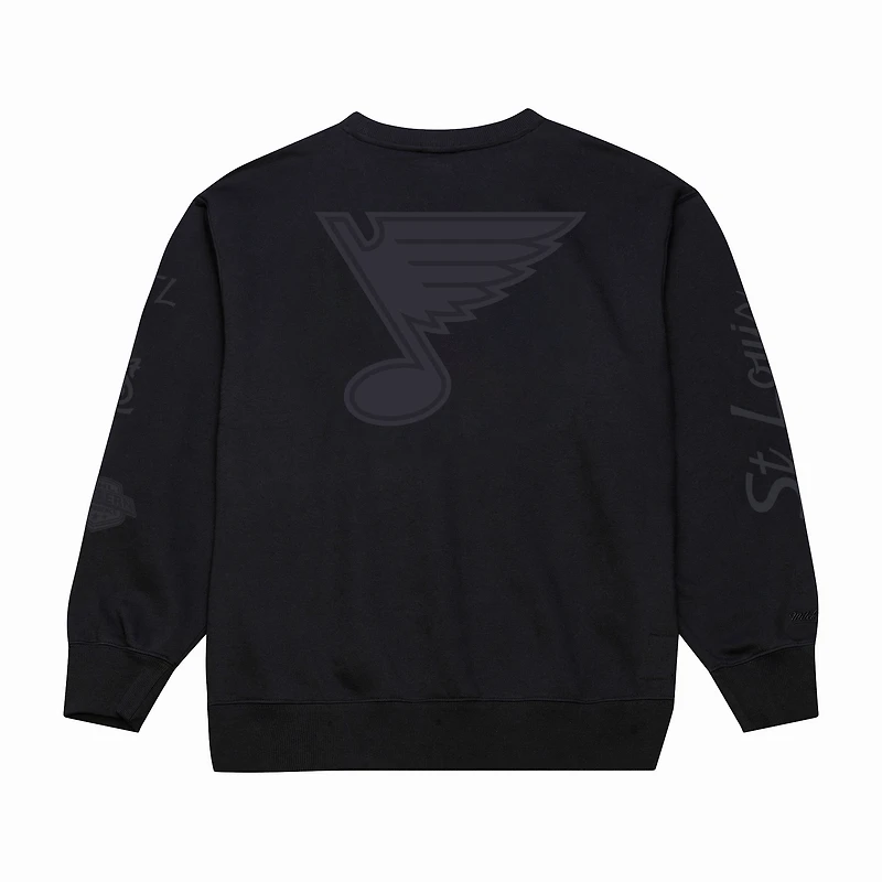 Men's Mitchell & Ness Black St. Louis Blues Phantom Fleece Crew Neck Sweatshirt