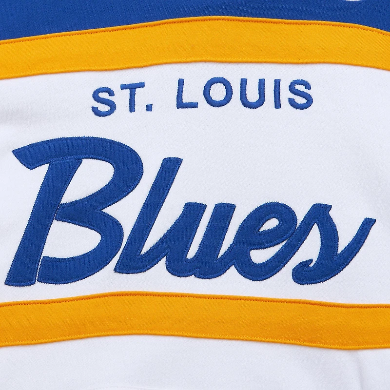 Sweat à capuche Mitchell & Ness pour hommes, blanc/bleu, entraîneur-chef des Blues de St. Louis