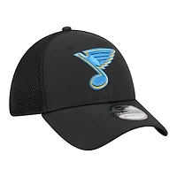 Casquette New Era Flex noire pour homme, logo des Blues de Saint-Louis, modèle 39THIRTY.