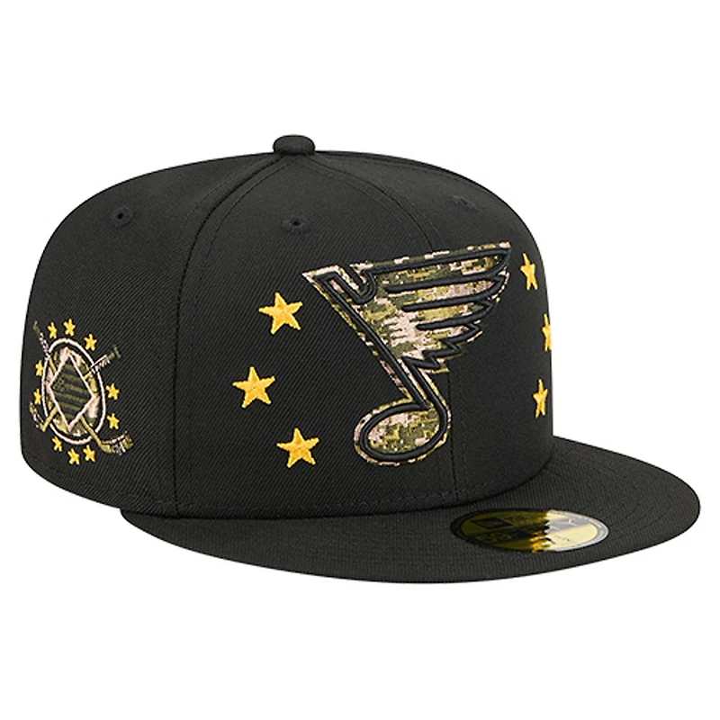 Casquette ajustée 59FIFTY pour homme New Era noire St. Louis Blues Military Appreciation Digital Camo Stars