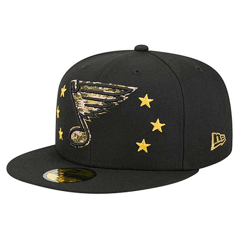 Casquette ajustée 59FIFTY pour homme New Era noire St. Louis Blues Military Appreciation Digital Camo Stars