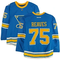 Maillot Reebok bleu n° 75 des Blues de St. Louis porté à l'entraînement par Ryan Reaves lors du match contre les Blackhawks de Chicago le 2 janvier 2017 - Classique hivernale de la LNH - Porté pendant l'échauffement