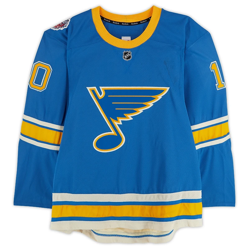 Scottie Upshall St. Louis Blues Practice-Used #10 Blue Reebok Jersey vs. Chicago Blackhawks on January 2, 2017 - NHL Winter Classic - Worn During Warm-Ups