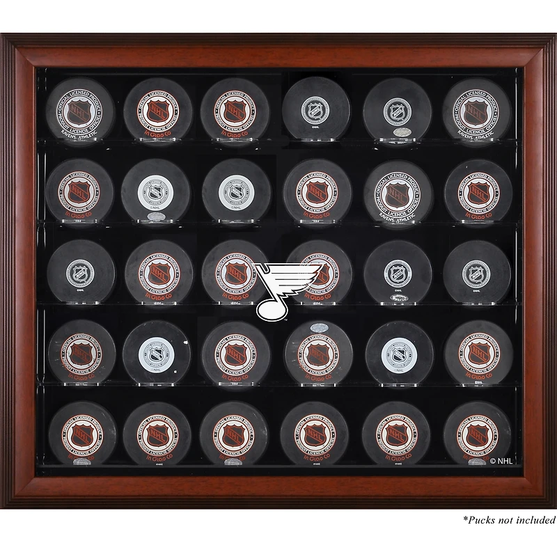 Vitrine de présentation en acajou pour 30 rondelles des Blues de St. Louis