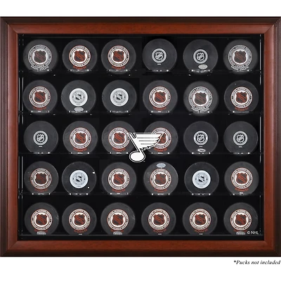Vitrine de présentation en acajou pour 30 rondelles des Blues de St. Louis