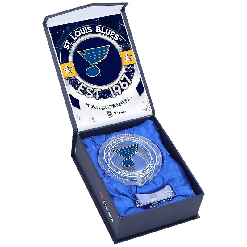 Rondelle de cristal des Blues de St. Louis - Remplie de glace locale de la saison 2023-24