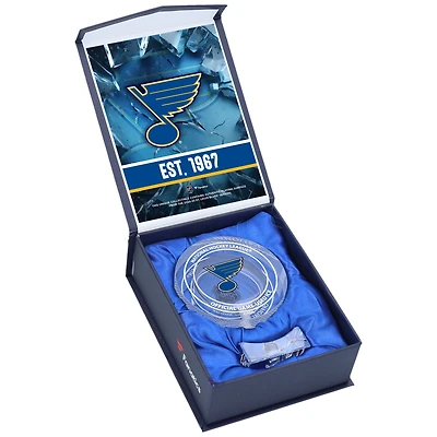 St. Louis Blues Crystal Puck - Filled with Home Ice from the 2024-25 Season