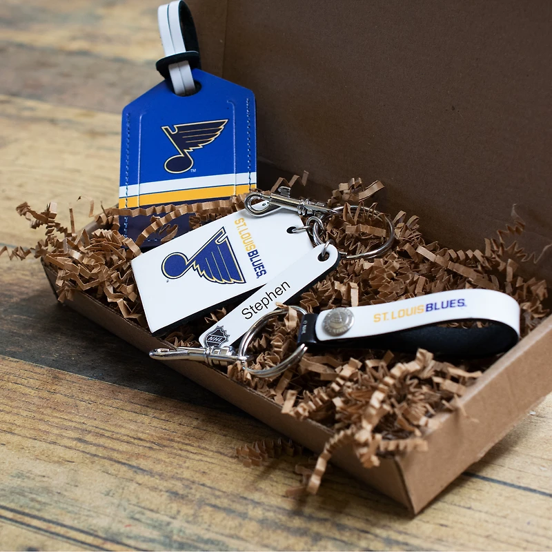 St. Louis Blues - Coffret cadeau trois pièces en cuir avec étiquette personnalisée