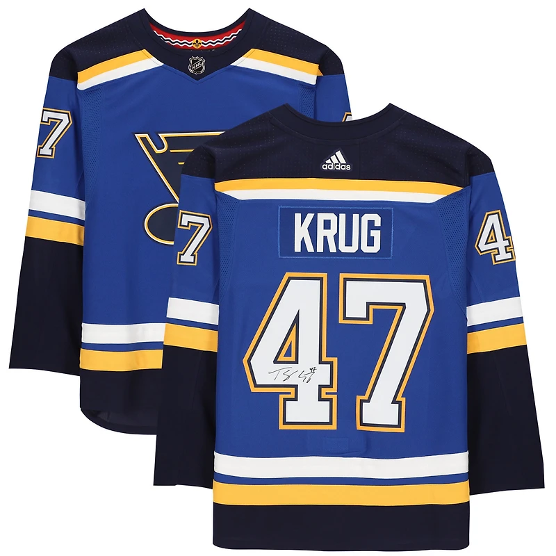 Maillot Adidas authentique bleu autographié par Torey Krug des St. Louis Blues