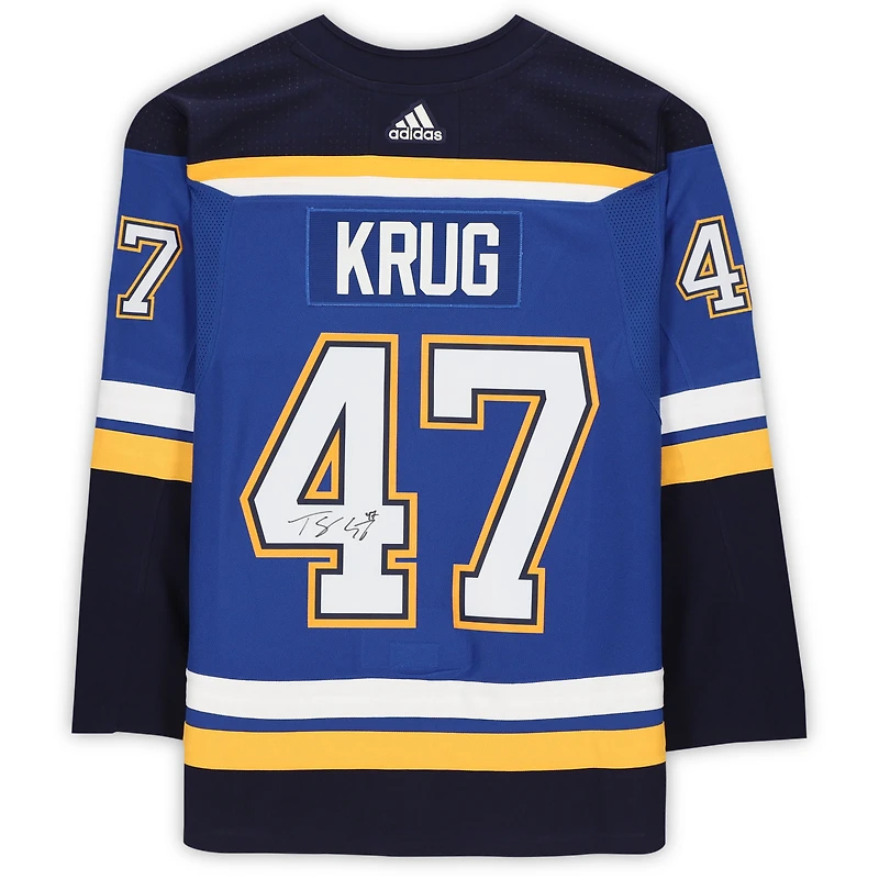 Maillot Adidas authentique bleu autographié par Torey Krug des St. Louis Blues