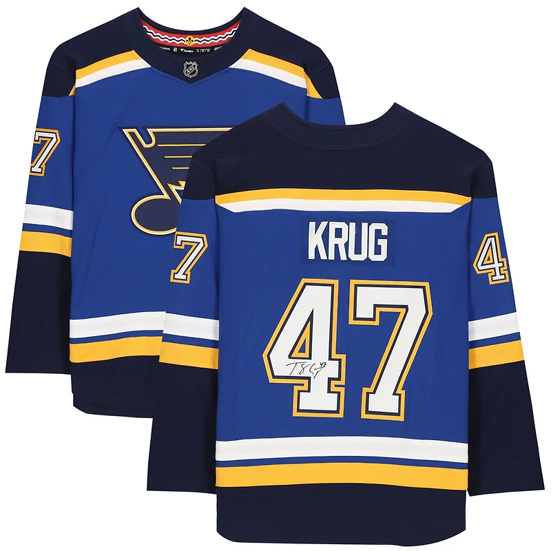 Maillot Breakaway bleu autographié par Torey Krug des St. Louis Blues