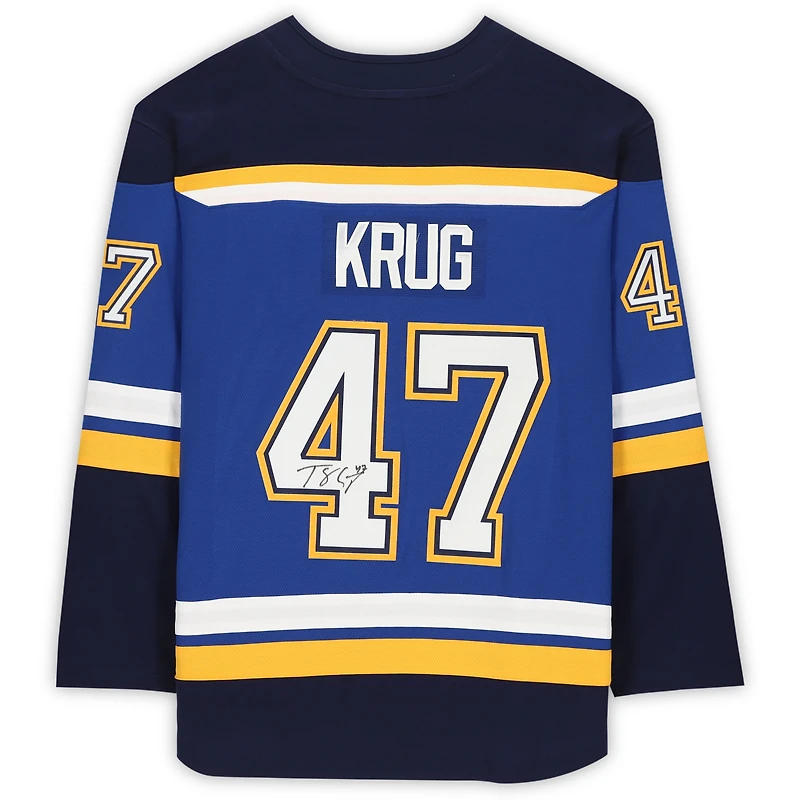Maillot Breakaway bleu autographié par Torey Krug des St. Louis Blues