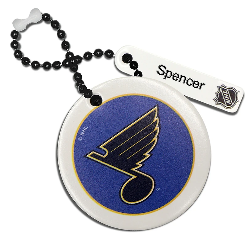 Étiquette de sac ronde en cuir personnalisée avec logo St. Louis Blues blanc
