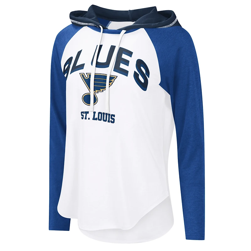 T-shirt à capuche manches longues raglan G-III 4Her par Carl Banks pour femme, blanc, motif St. Louis Blues VIP