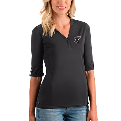Women's Antigua Charcoal St. Louis Blues Accolade 3/4 Sleeve V-Neck Top
