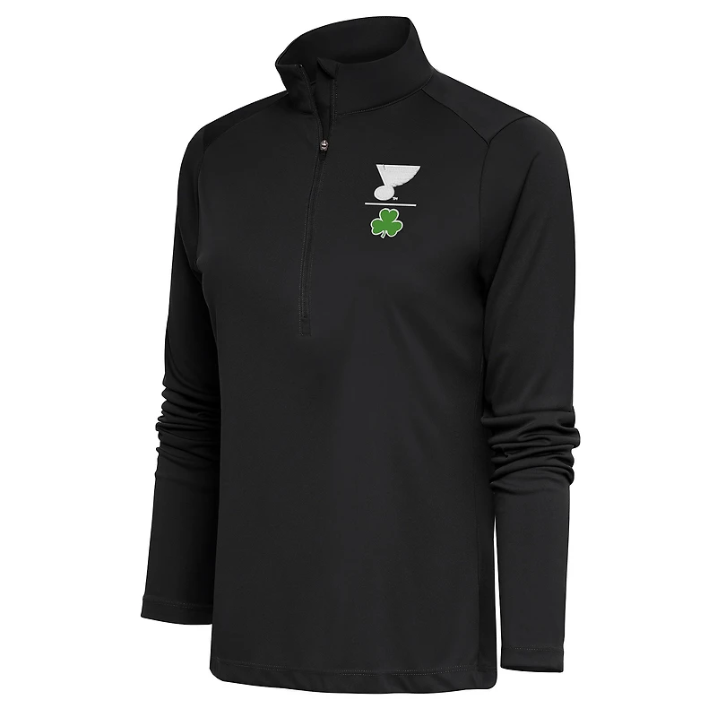 Women's Antigua Charcoal St. Louis Blues Shamrock Tribute Half-Zip Pullover Top