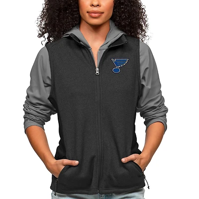 Women's Antigua Heather Black St. Louis Blues Primary Logo Course Full-Zip Vest