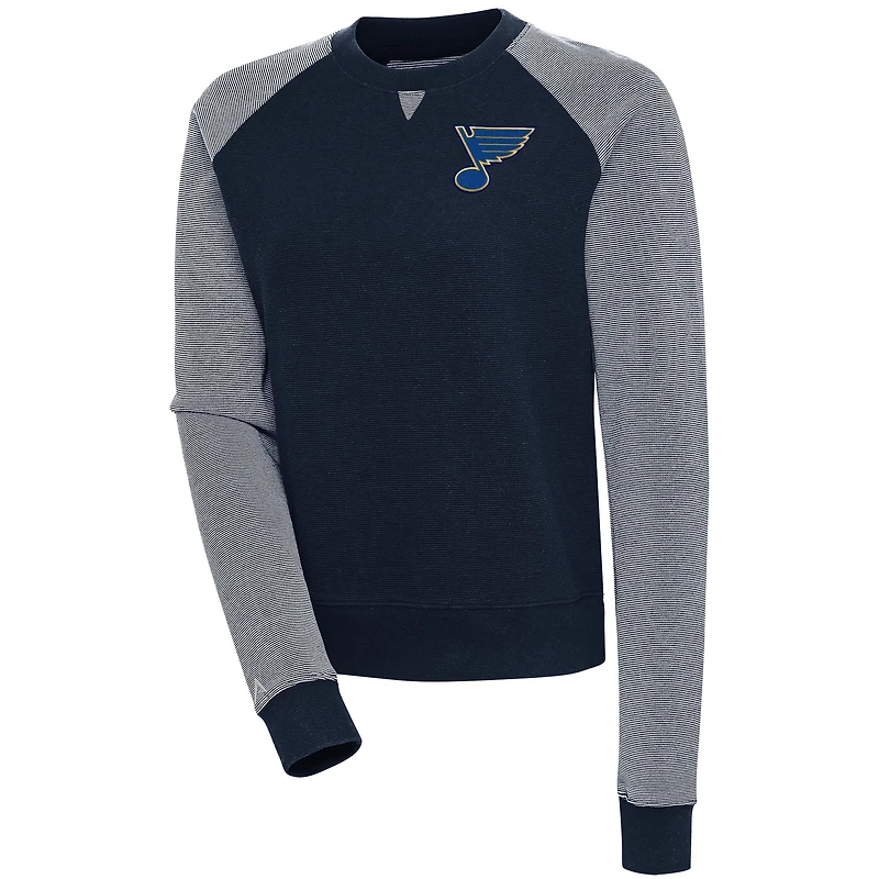 Women's Antigua Navy/White St. Louis Blues Flier Bunker Pullover Sweatshirt
