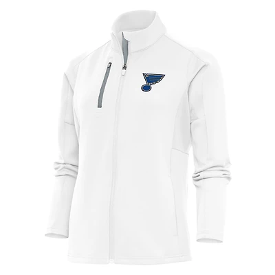 Veste zippée intégrale Antigua blanche pour femme, logo de l'équipe des Blues Saint-Louis