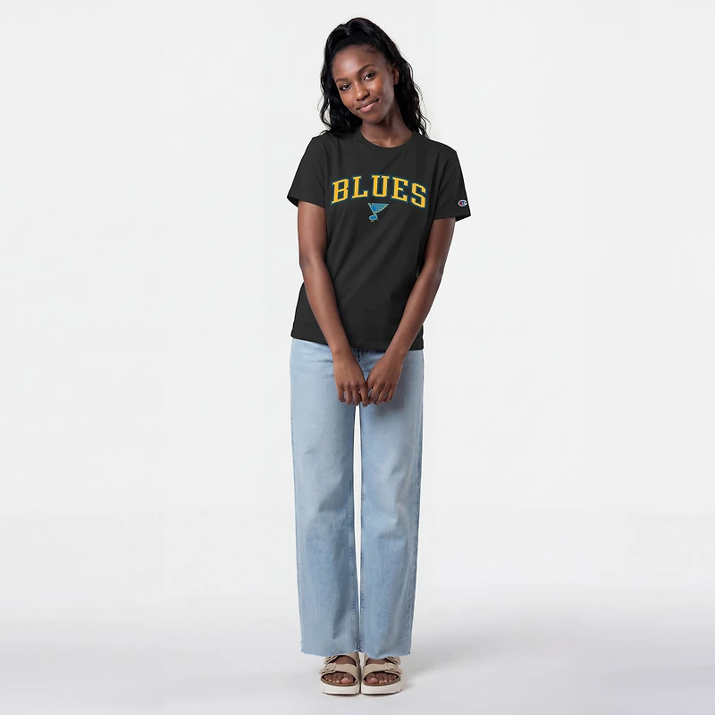 Women's Champion Black St. Louis Blues Arch Mascot Logo T-Shirt