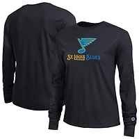 T-shirt à manches longues Champion noir pour femmes, logo St. Louis Blues