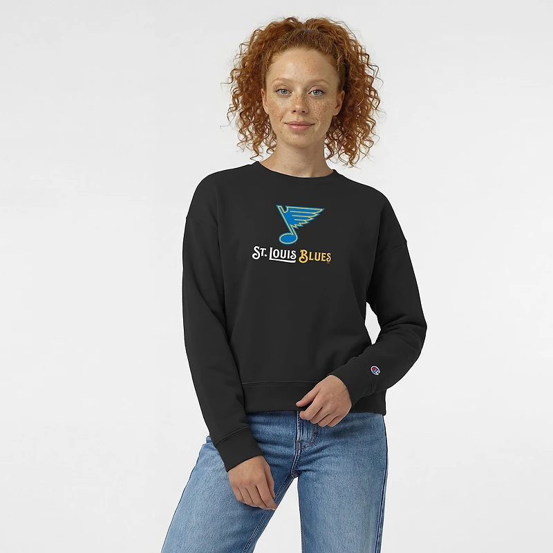 Sweat-shirt Champion noir pour femme, logo St. Louis Blues, en Powerblend.
