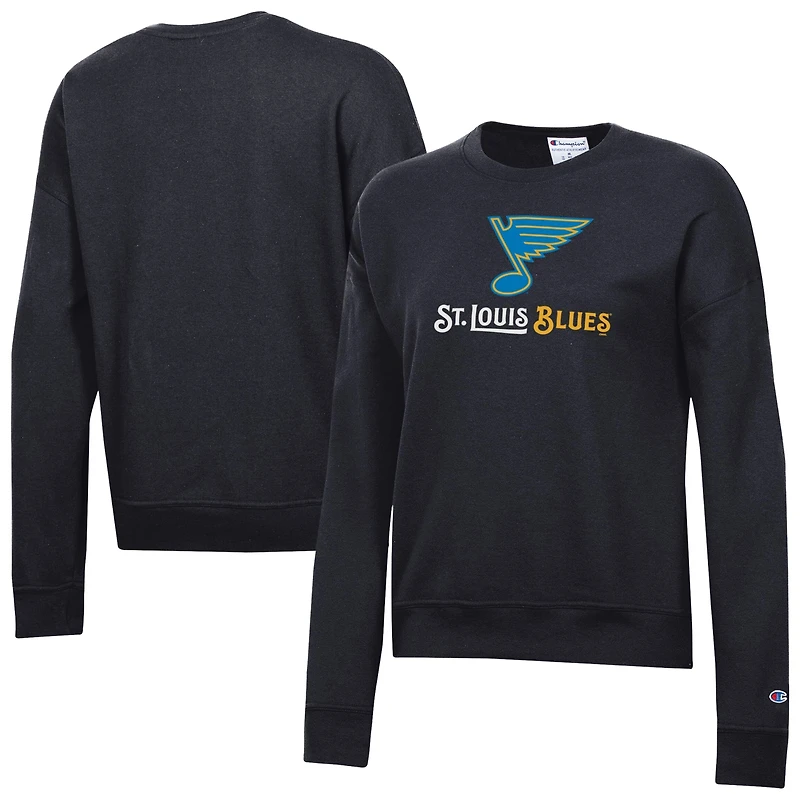 Sweat-shirt Champion noir pour femme, logo St. Louis Blues, en Powerblend.