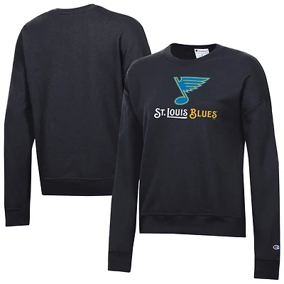 Sweat-shirt Champion noir pour femme, logo St. Louis Blues, en Powerblend.