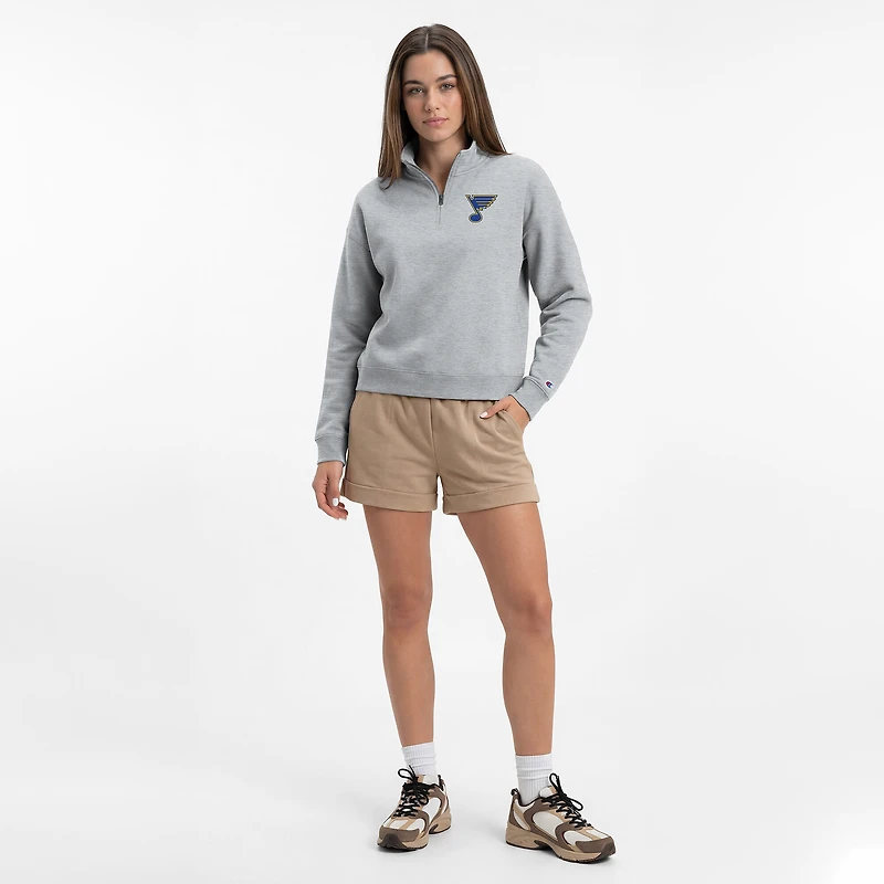 Sweat-shirt à col zippé Champion gris chiné pour femme, modèle St. Louis Blues Powerblend.