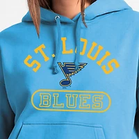 Sweat à capuche Champion bleu clair pour femme, modèle St. Louis Blues, motif pilulier arqué.