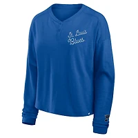 Women's Fanatics Blue St. Louis Blues Oversized All Out Effort Long Sleeve Henley T-Shirt