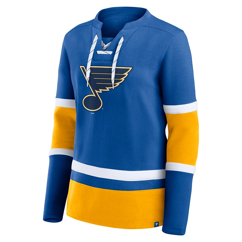 T-shirt à manches longues lacets Fanatics Blue St. Louis Blues Prime Time pour femme