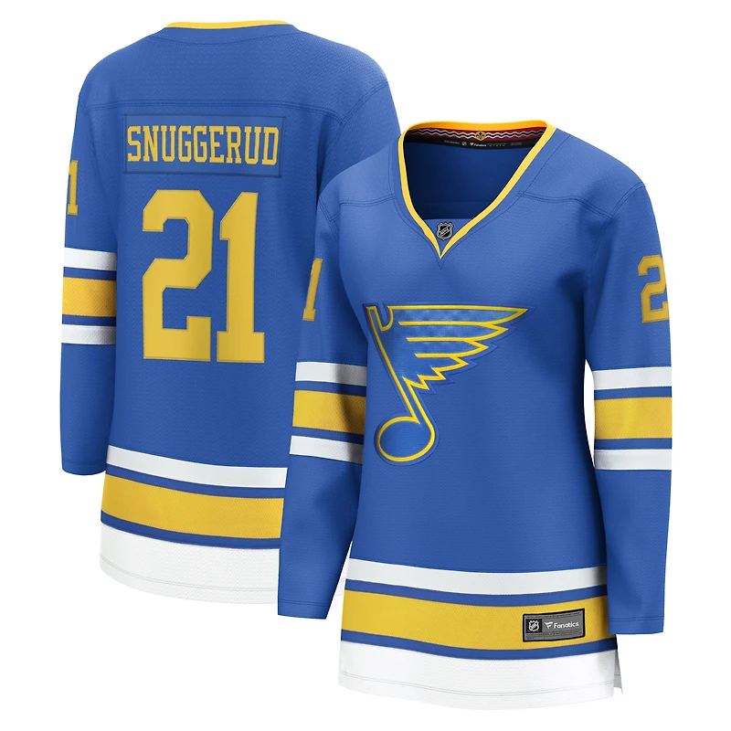 Maillot domicile bleu des Blues de St. Louis pour femmes, modèle Breakaway Jimmy Snuggerud (Fanatics).