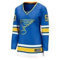 Maillot Jordan Binnington bleu des Blues de Saint-Louis pour femmes, équipe d'échappée à domicile