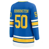 Maillot Jordan Binnington bleu des Blues de Saint-Louis pour femmes, équipe d'échappée à domicile