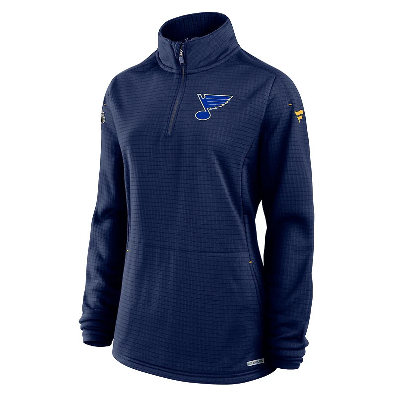 Pull à fermeture éclair quart de tour Fanatics Navy Authentic Pro Rink des Blues Saint-Louis pour femme