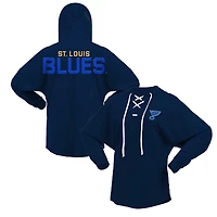 T-shirt à capuche manches longues et col en V Fanatics pour femmes, bleu marine, St. Louis Blues