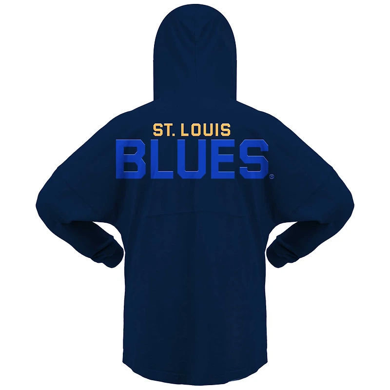 T-shirt à capuche manches longues et col en V Fanatics pour femmes, bleu marine, St. Louis Blues