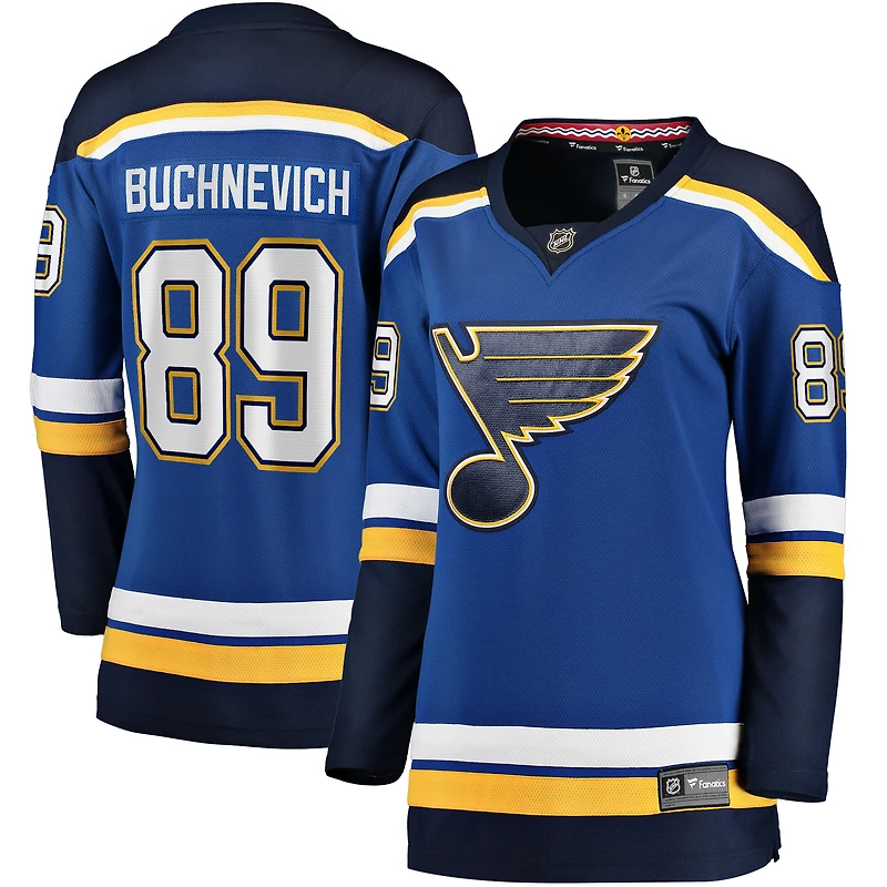 Maillot domicile bleu des Blues de St. Louis pour femmes, modèle Breakaway Pavel Buchnevich (Fanatics).
