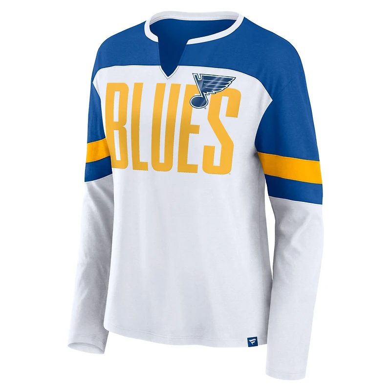 T-shirt à manches longues et col cranté pour femme Fanatics St. Louis Blues Frozen blanc/bleu