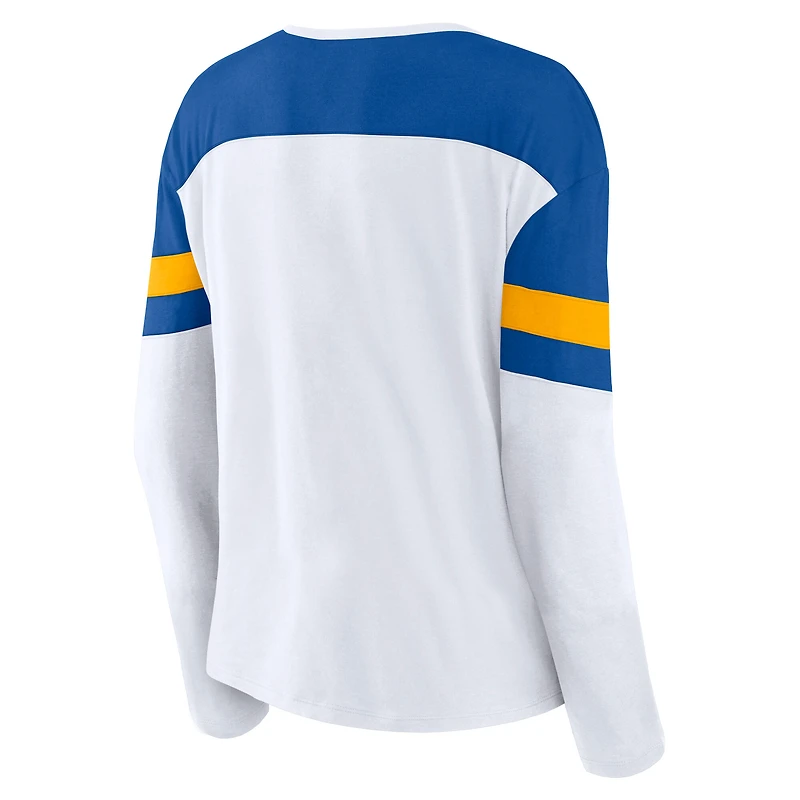 T-shirt à manches longues et col cranté pour femme Fanatics St. Louis Blues Frozen blanc/bleu