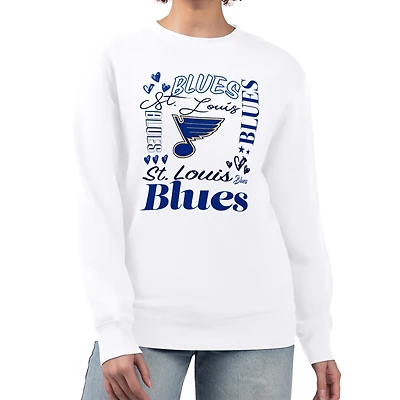 Women's G-III 4Her by Carl Banks White St. Louis Blues Collage Graphic Fleece Long Sleeve Pullover Sweatshirt