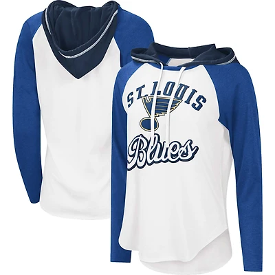 T-shirt léger à capuche G-III Sports by Carl Banks pour femmes, blanc/bleu, St. Louis Blues MVP Raglan