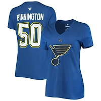 Women's Jordan Binnington Blue St. Louis Blues Team Authentic Stack Name & Number V-Neck T-Shirt