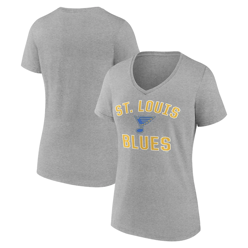 Women's Logo Athletic  Heather Gray St. Louis Blues Arch Victory V-Neck T-Shirt