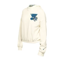 Women's New Era Cream St. Louis Blues Glam Game Quarter-Zip Cropped Floral Hoodie Pullover